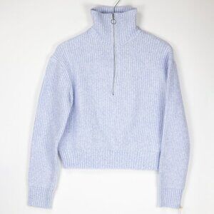 RIBBED KNIT HALF ZIP SWEATER | QUARTER ZIP CROPPED SWEATER | BABY BLUE